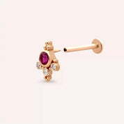 Lune Yakut ve Pırlanta Taşlı Rose Altın Piercing