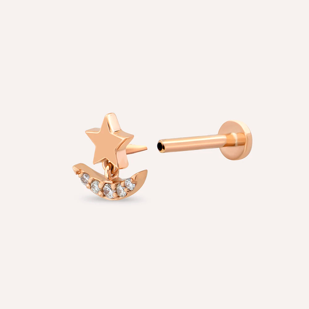 Luster Pırlanta Taşlı Rose Altın Piercing