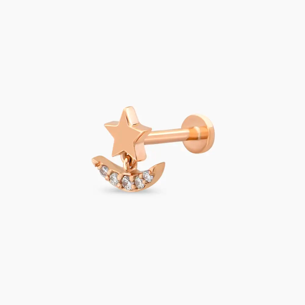 Luster Pırlanta Taşlı Rose Altın Piercing