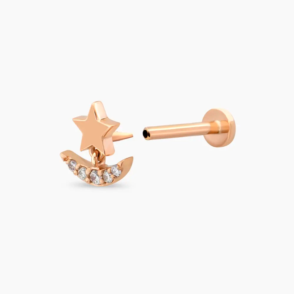 Luster Pırlanta Taşlı Rose Altın Piercing