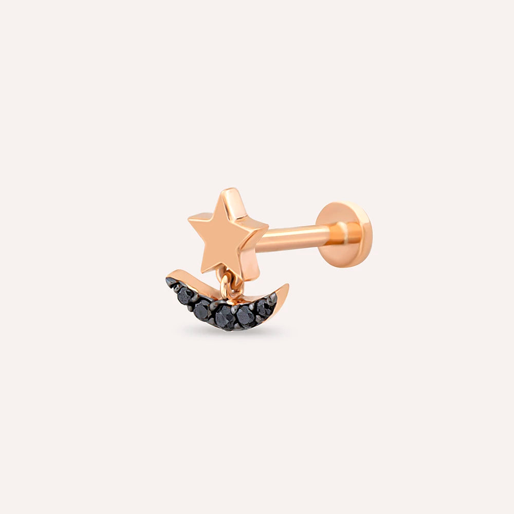 Luster Siyah Pırlanta Taşlı Rose Altın Piercing