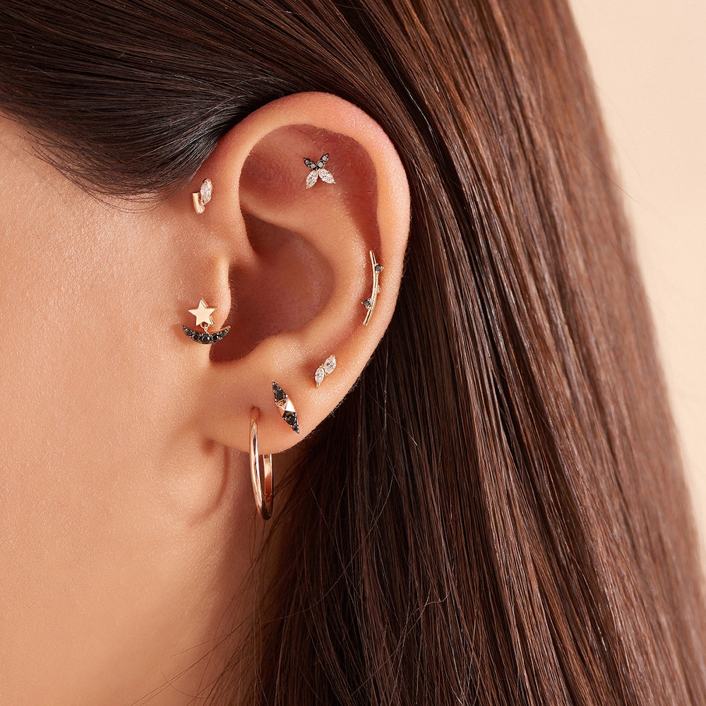 Luster Siyah Pırlanta Taşlı Rose Altın Piercing