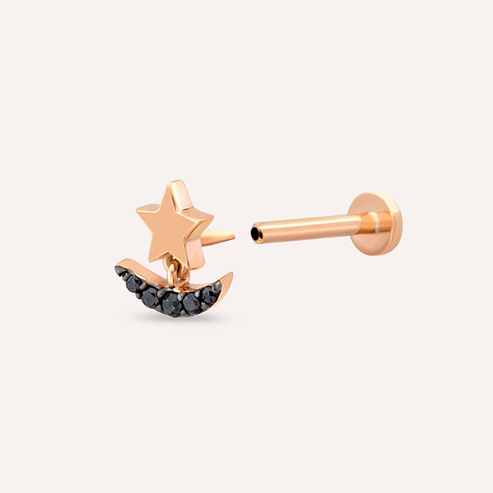 Luster Siyah Pırlanta Taşlı Rose Altın Piercing