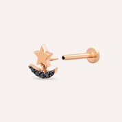 Luster Siyah Pırlanta Taşlı Rose Altın Piercing