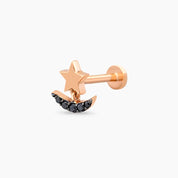 Luster Siyah Pırlanta Taşlı Rose Altın Piercing
