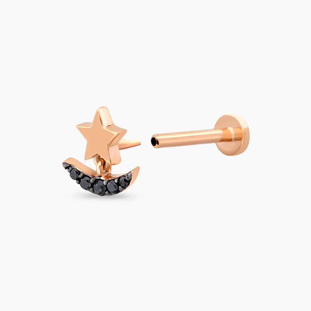 Luster Siyah Pırlanta Taşlı Rose Altın Piercing