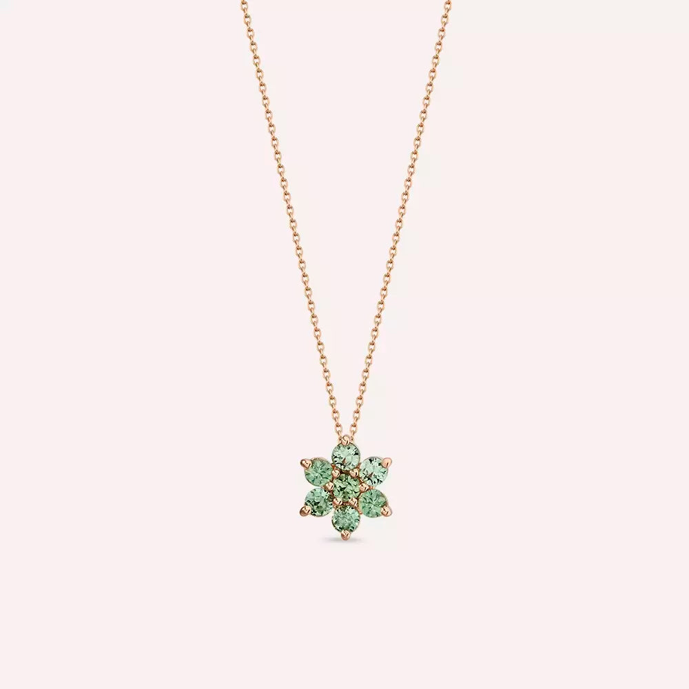 Luvis Green Safir Taşlı Rose Altın Kolye