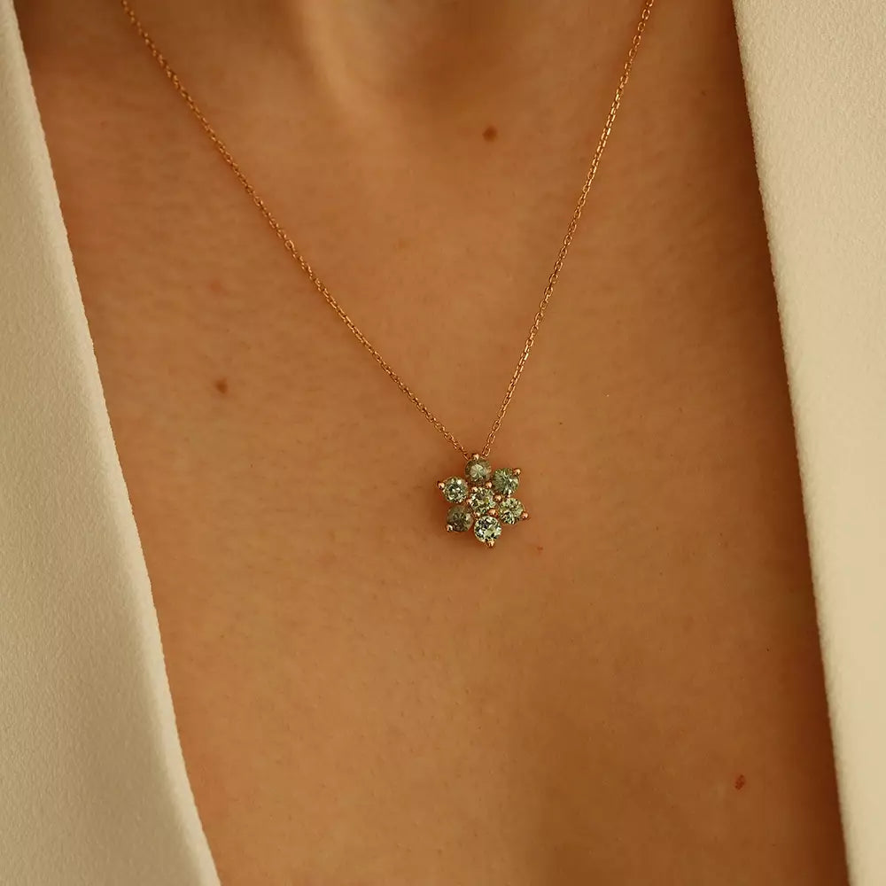 Luvis Green Safir Taşlı Rose Altın Kolye