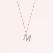 M Harf 0.15 CT Pırlanta Taşlı Rose Altın Kolye