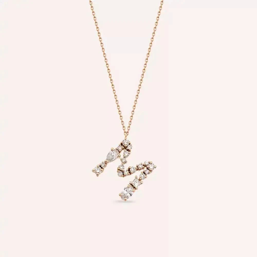 M Harf 0.83 CT Pırlanta Taşlı Rose Altın Kolye