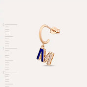 M Harf Lacivert Mineli ve Pırlanta Taşlı Tek Küpe