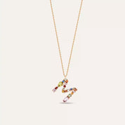 M Harf Multicolor Safir Taşlı Rose Altın Kolye