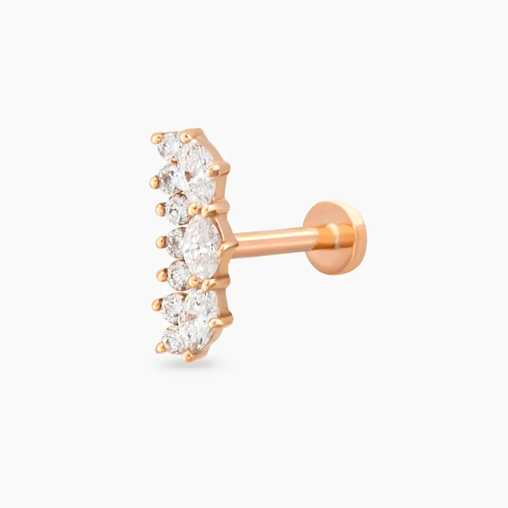 Maja Markiz Kesim Pırlanta Taşlı Rose Altın Piercing