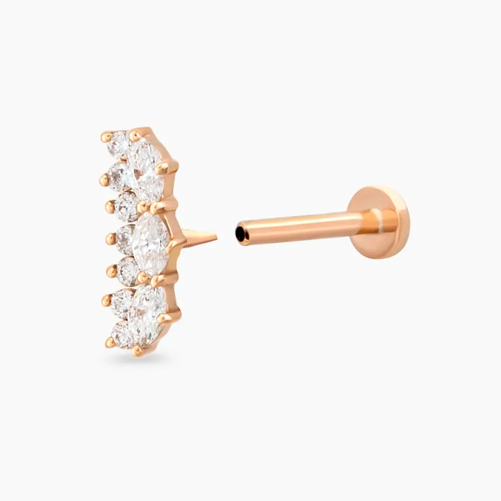 Maja Markiz Kesim Pırlanta Taşlı Rose Altın Piercing
