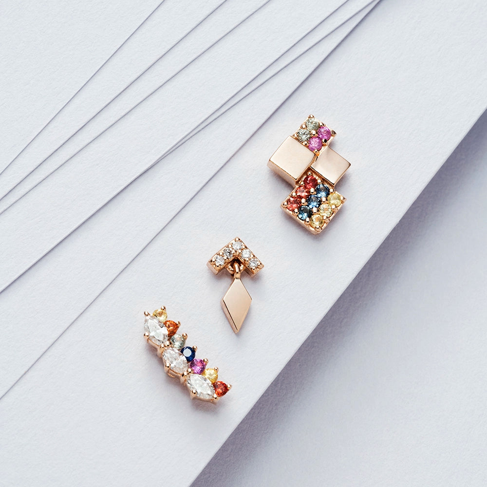 Maja Multicolor Safir ve Pırlanta Taşlı Rose Altın Piercing