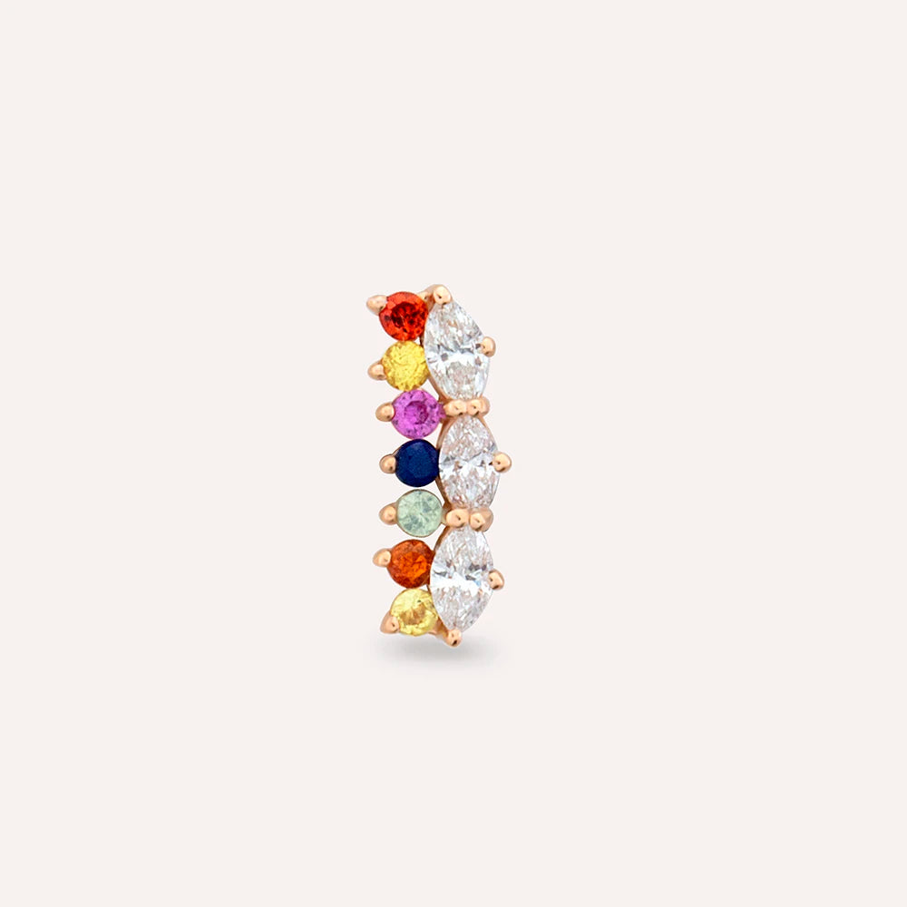 Maja Multicolor Safir ve Pırlanta Taşlı Rose Altın Piercing