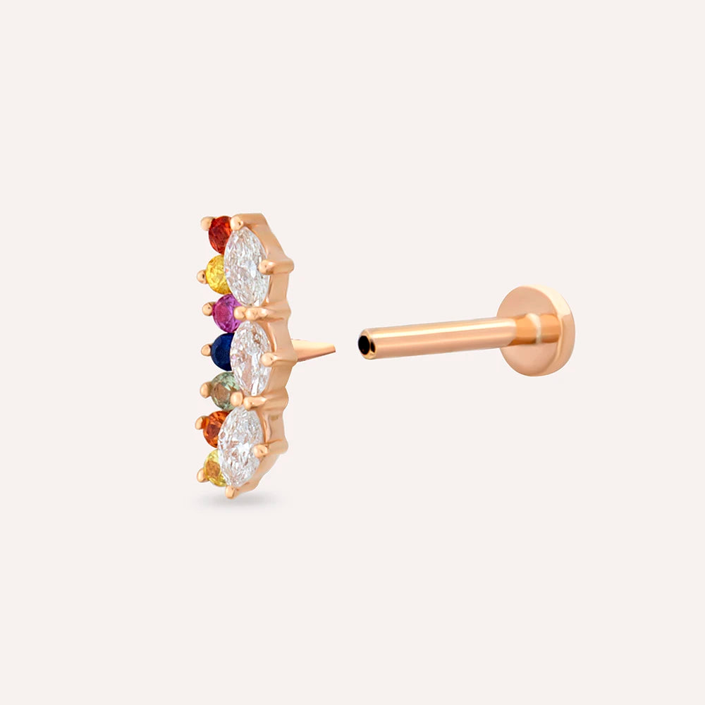 Maja Multicolor Safir ve Pırlanta Taşlı Rose Altın Piercing
