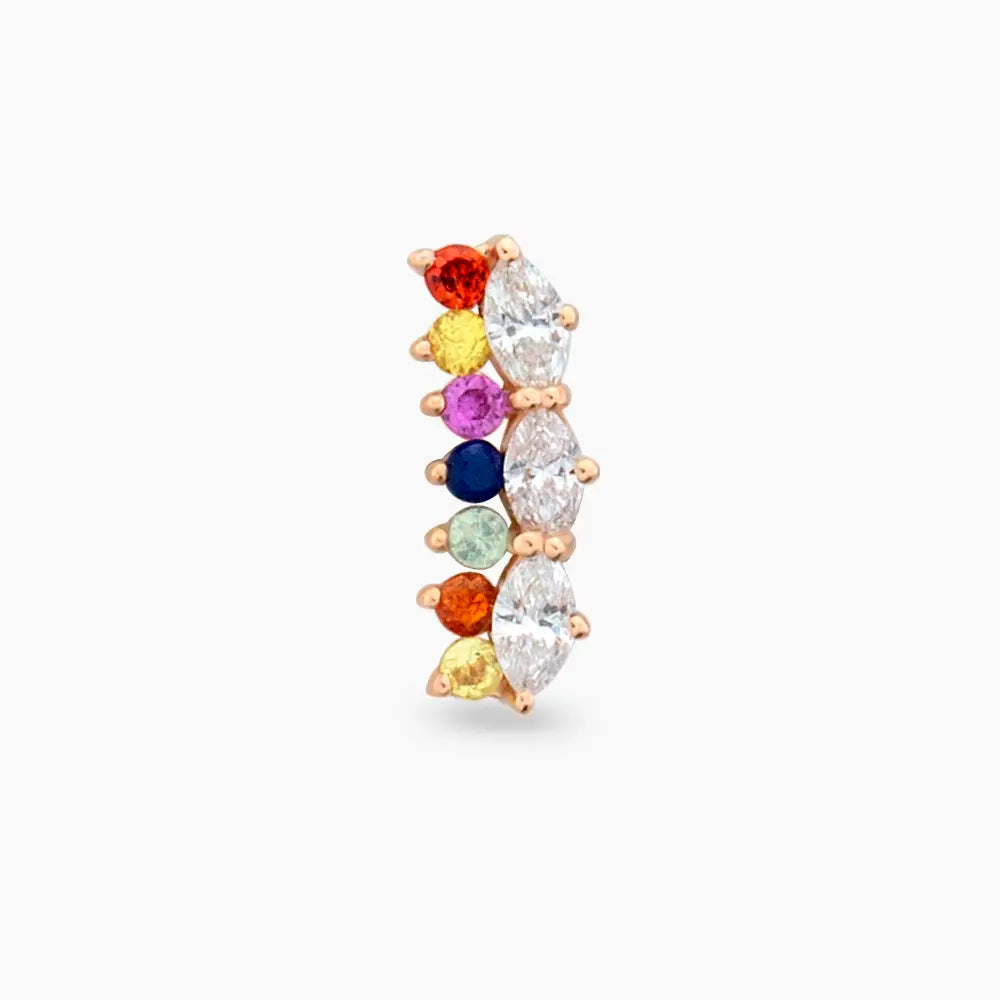 Maja Multicolor Safir ve Pırlanta Taşlı Rose Altın Piercing