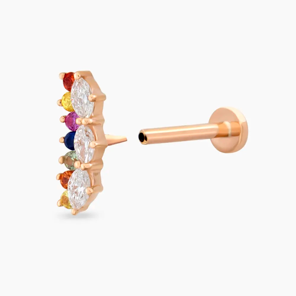 Maja Multicolor Safir ve Pırlanta Taşlı Rose Altın Piercing