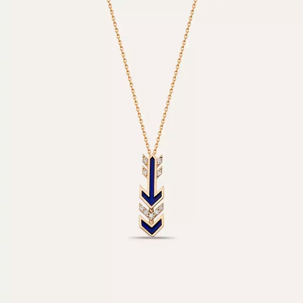 Malin Arrow Pırlanta Taşlı ve Lacivert Mineli Kolye