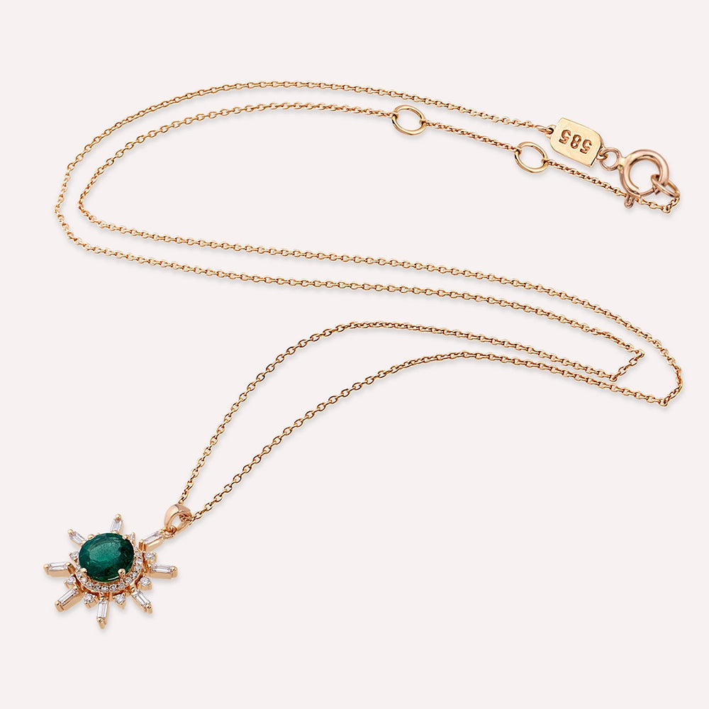 Marcel 1.93 CT Zümrüt ve Baget Pırlanta Taşlı Rose Altın Kolye