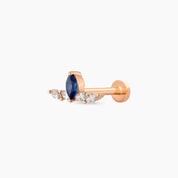 Marin Blue Safir ve Pırlanta Taşlı Rose Altın Piercing