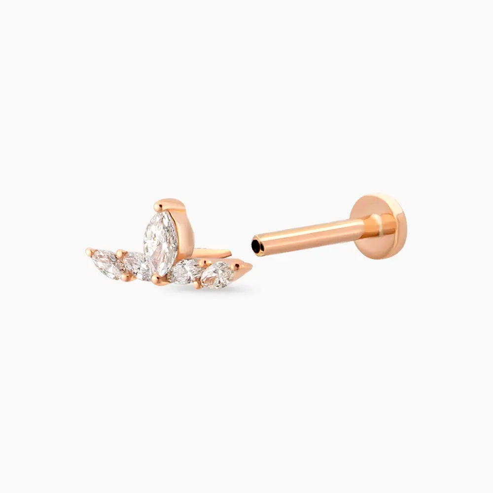Marin Markiz Kesim Pırlanta Taşlı Rose Altın Piercing