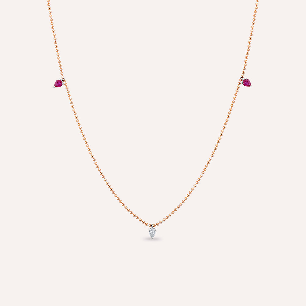 Mary 0.53 CT Yakut ve Pırlanta Taşlı Rose Altın Kolye