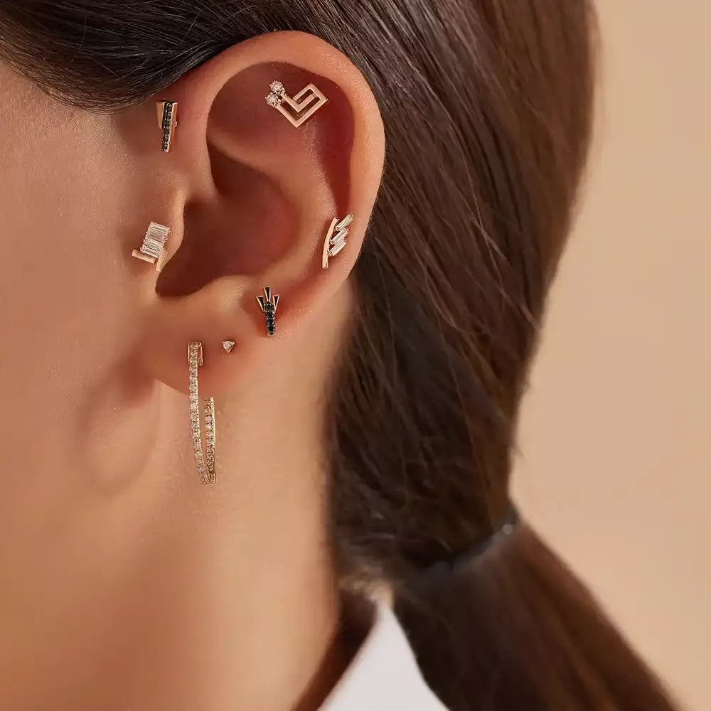Maze Pırlanta Taşlı Rose Altın Piercing