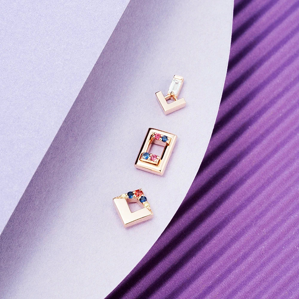 Meja Multicolor Safir Taşlı Rose Altın Piercing