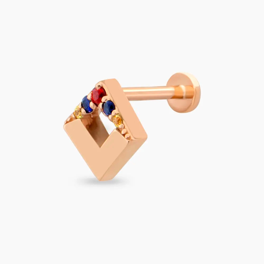 Meja Multicolor Safir Taşlı Rose Altın Piercing