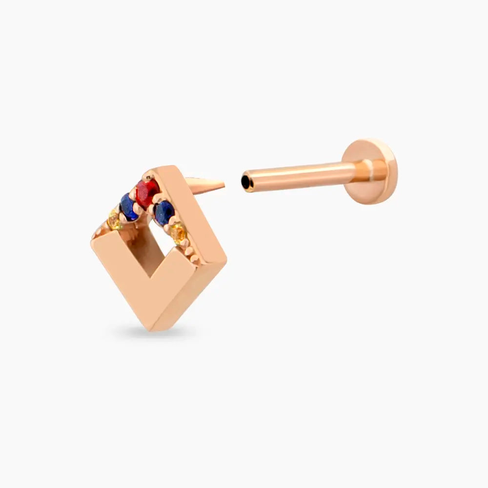 Meja Multicolor Safir Taşlı Rose Altın Piercing