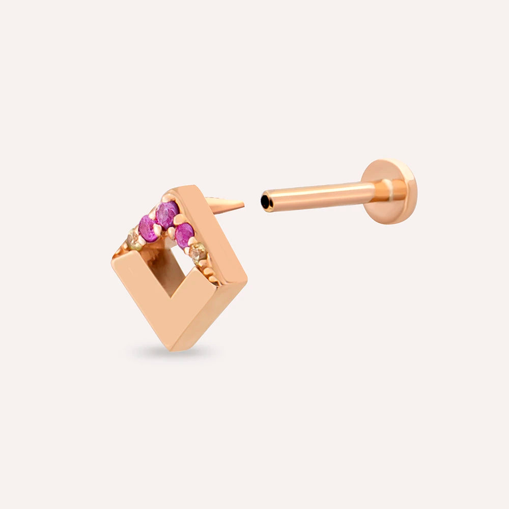 Meja Yellow ve Pink Safir Taşlı Rose Altın Piercing