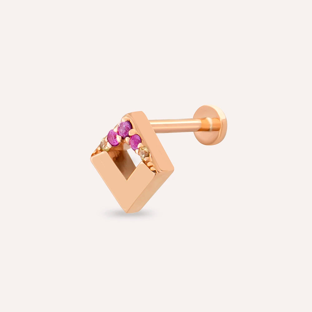 Meja Yellow ve Pink Safir Taşlı Rose Altın Piercing