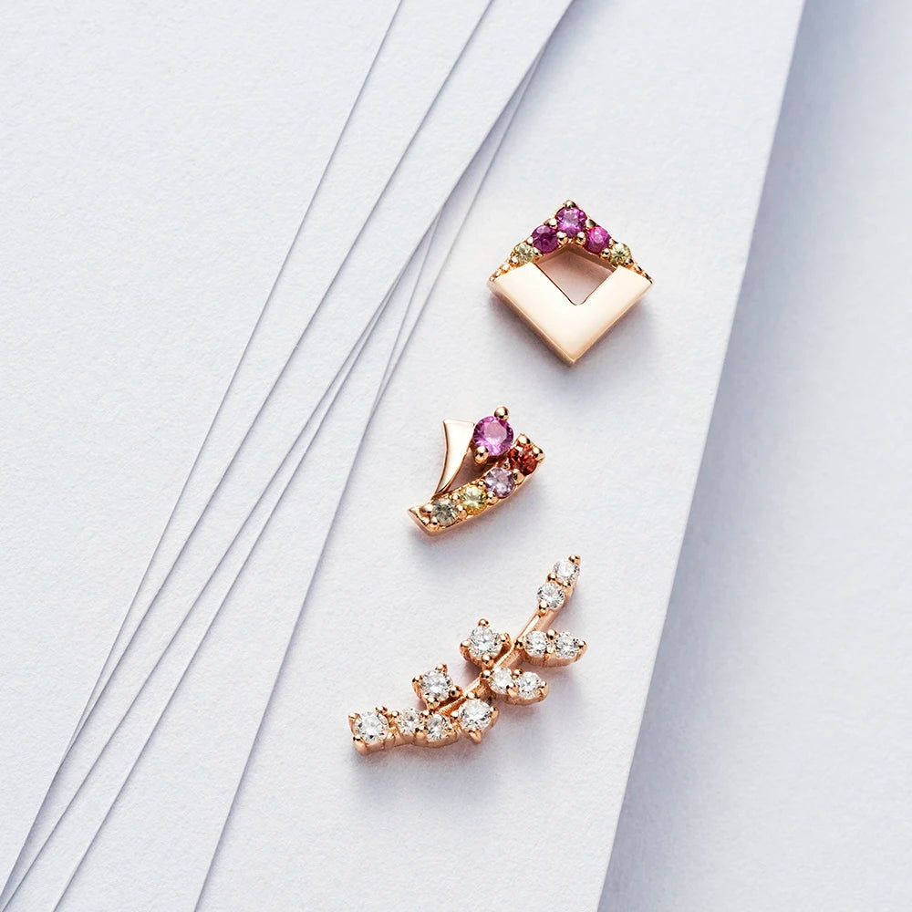 Meja Yellow ve Pink Safir Taşlı Rose Altın Piercing