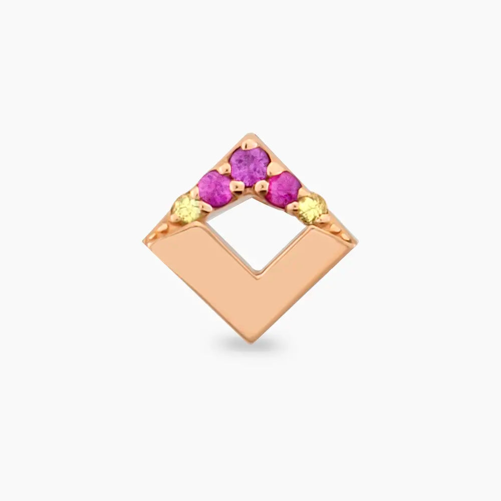 Meja Yellow ve Pink Safir Taşlı Rose Altın Piercing