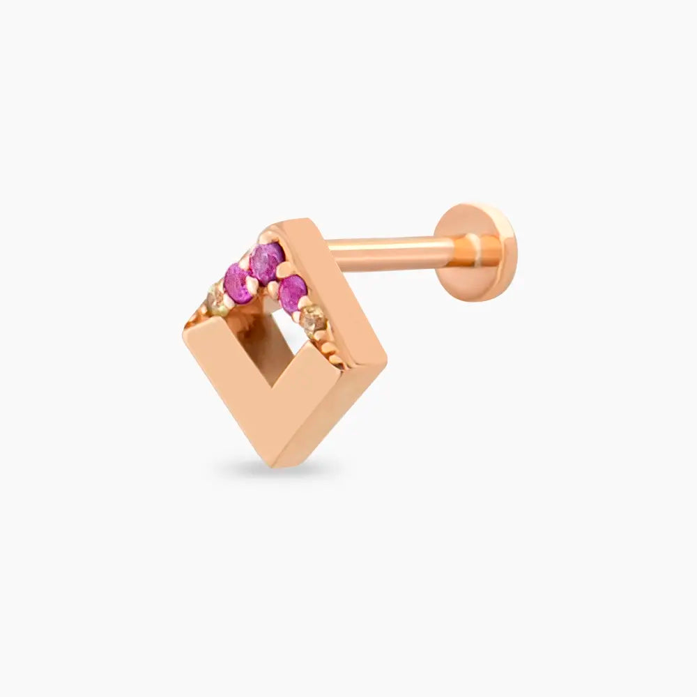 Meja Yellow ve Pink Safir Taşlı Rose Altın Piercing