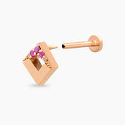 Meja Yellow ve Pink Safir Taşlı Rose Altın Piercing
