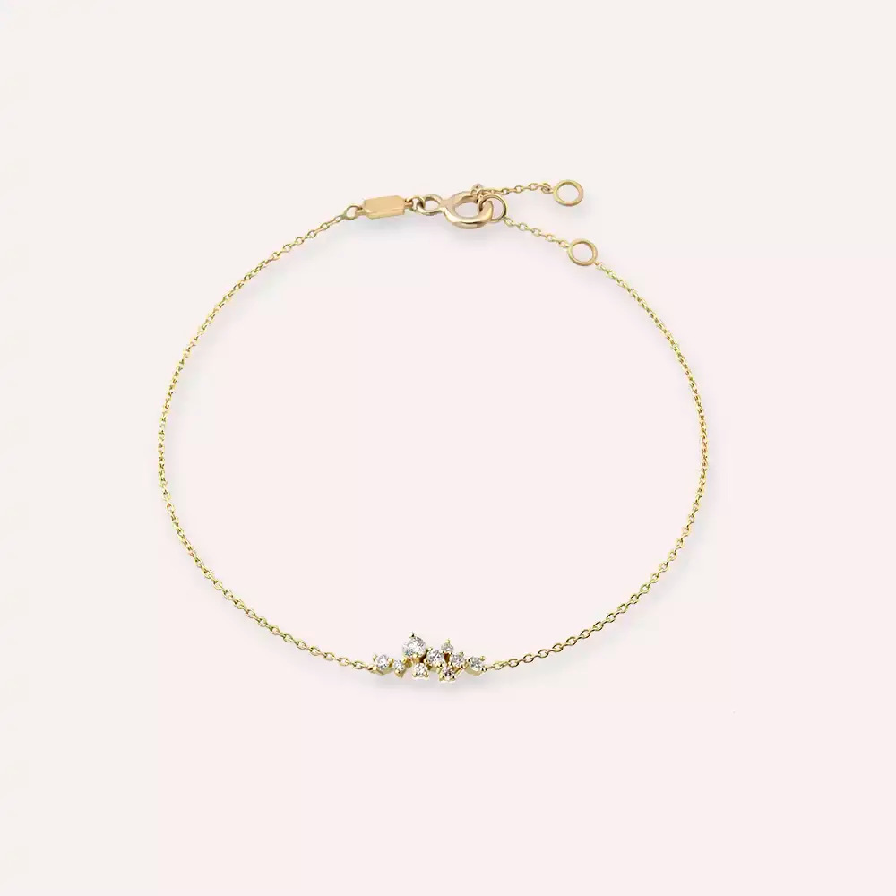 Mela Pırlanta Taşlı Sarı Altın Bileklik