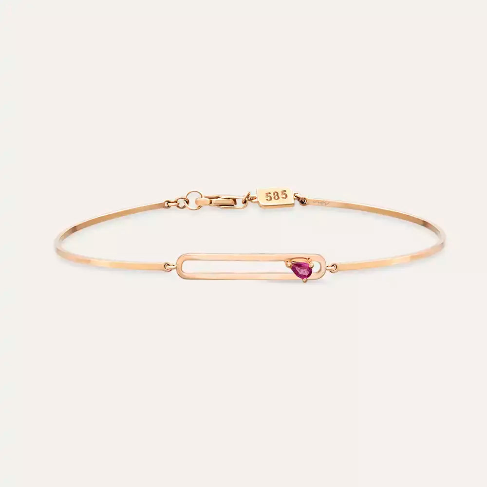 Mila Damla Kesim Yakut Taşlı Rose Altın Bileklik