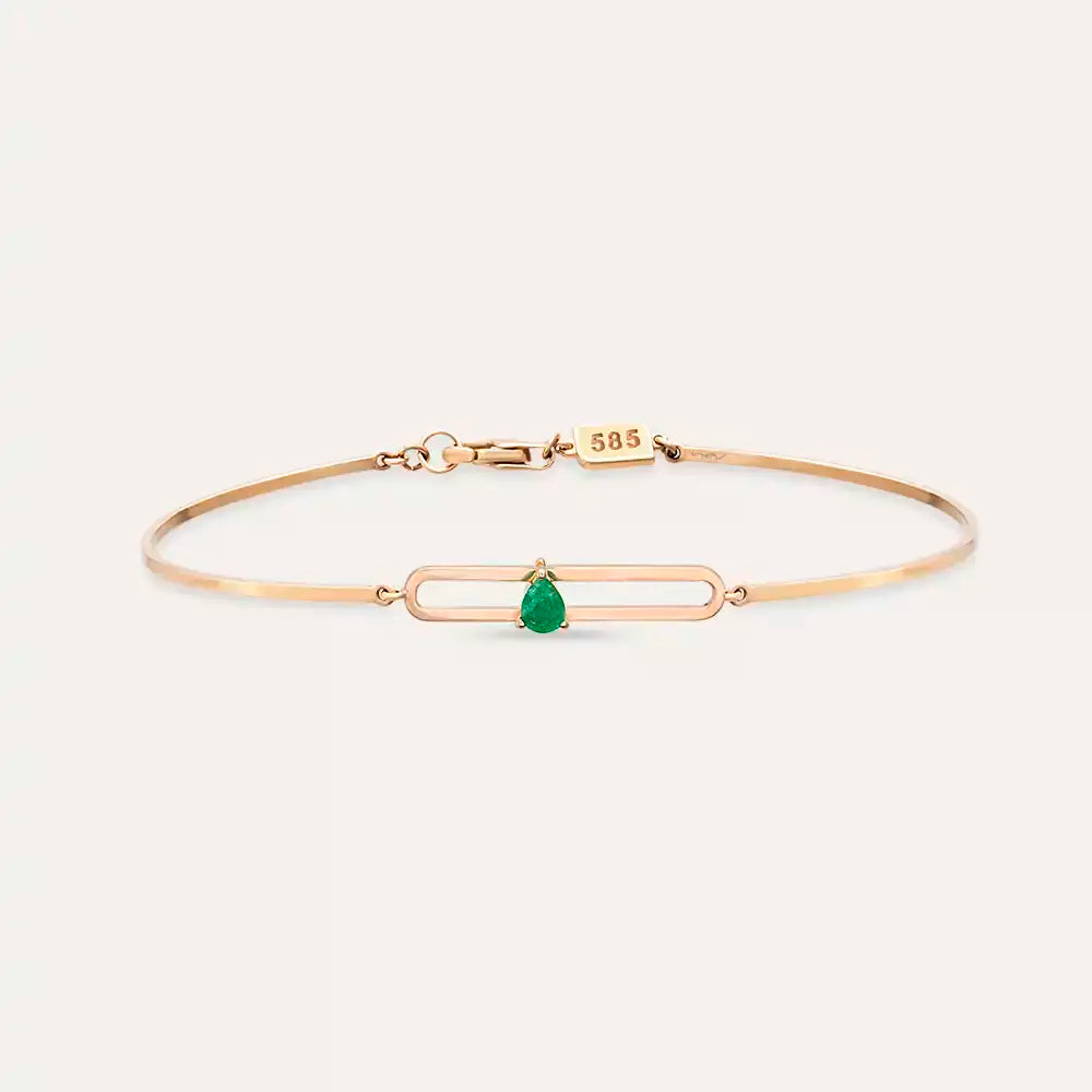 Mila Damla Kesim Zümrüt Taşlı Rose Altın Bileklik