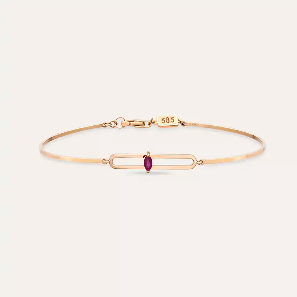 Mila Yakut Taşlı Rose Altın Bileklik