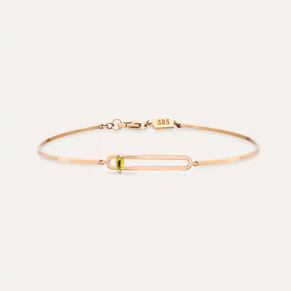 Mila Yellow Safir Taşlı Rose Altın Bileklik
