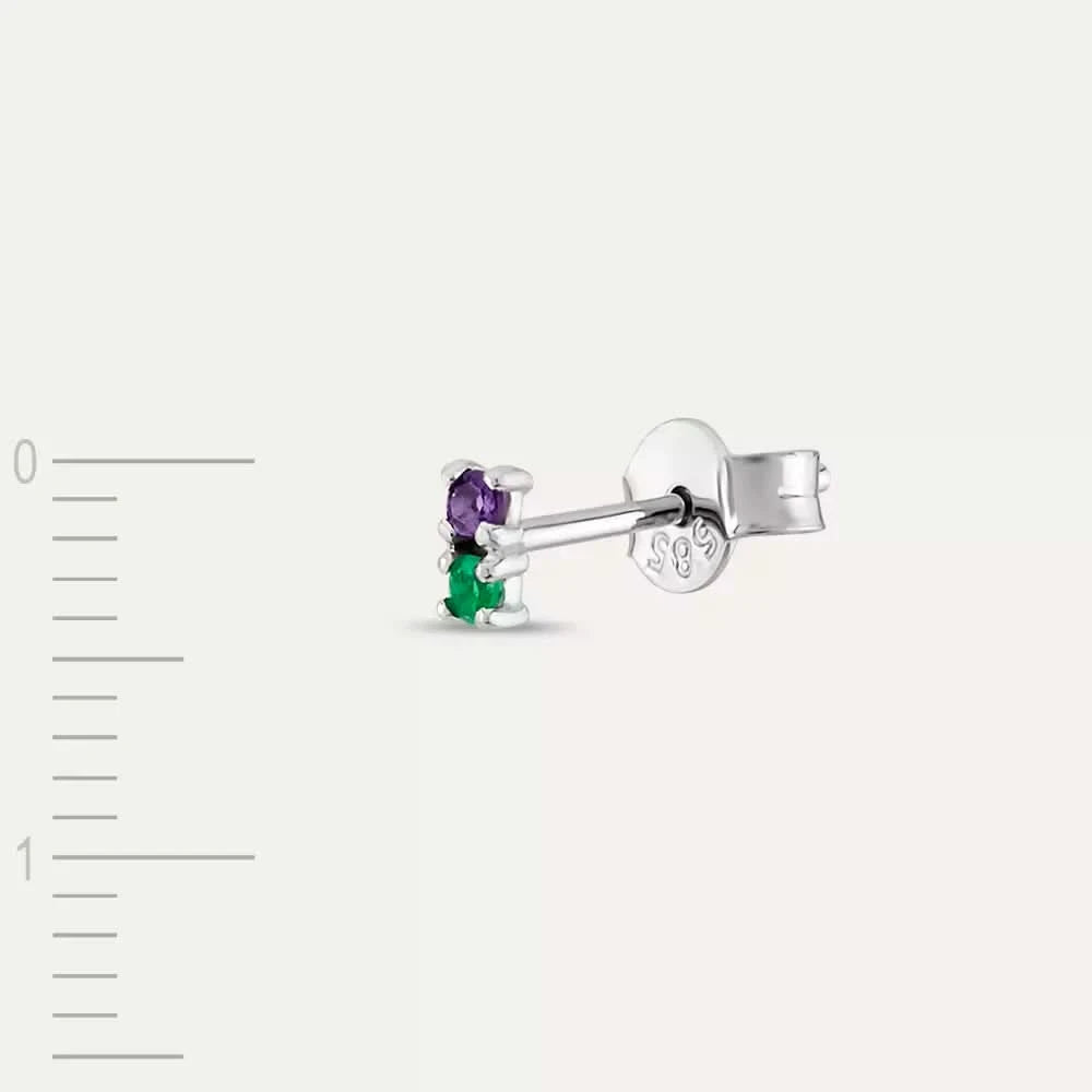 Mild Zümrüt ve Ametist Taşlı Mini Tek Küpe