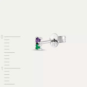 Mild Zümrüt ve Ametist Taşlı Mini Tek Küpe