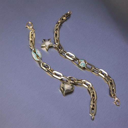 Mineli Kalp Detay Tasarım Altın Bileklik