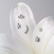 Mini Lotus Pırlanta Taşlı Beyaz Altın Piercing