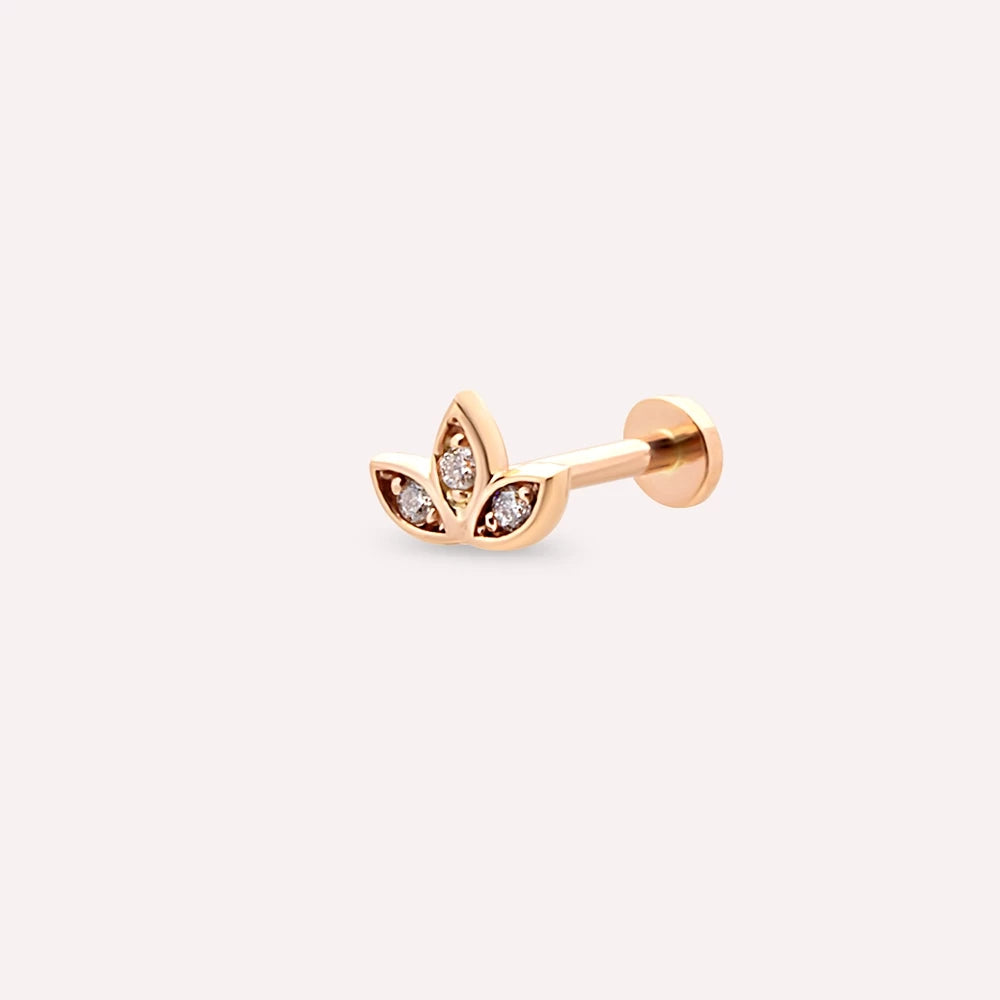 Mini Lotus Pırlanta Taşlı Rose Altın Piercing