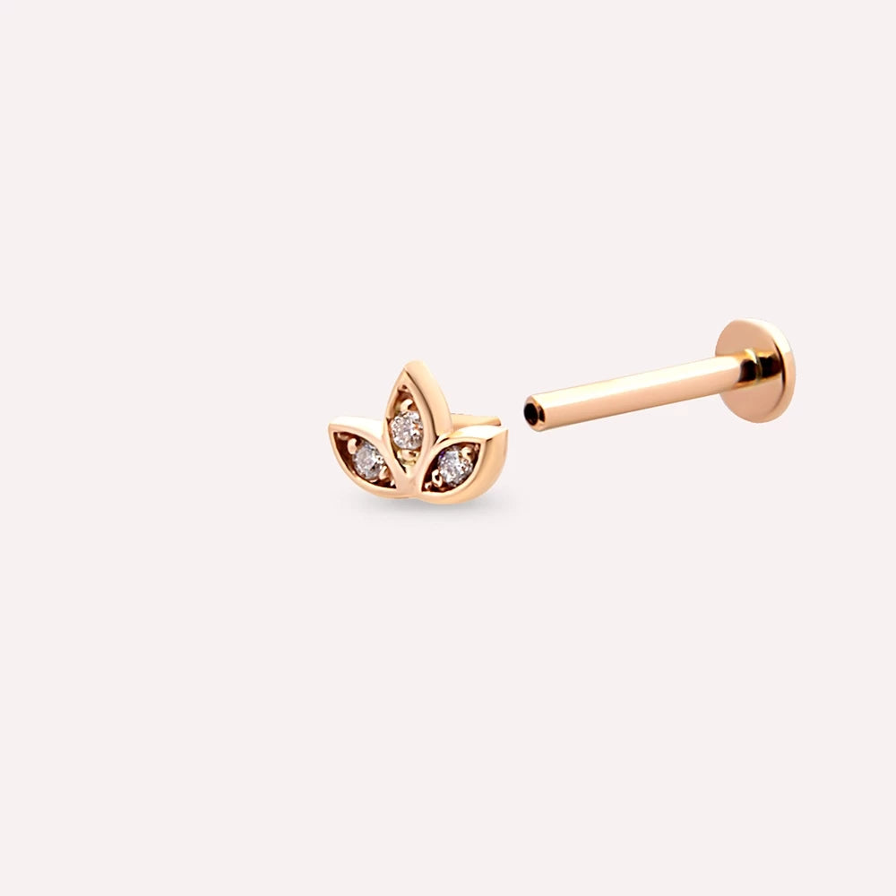 Mini Lotus Pırlanta Taşlı Rose Altın Piercing