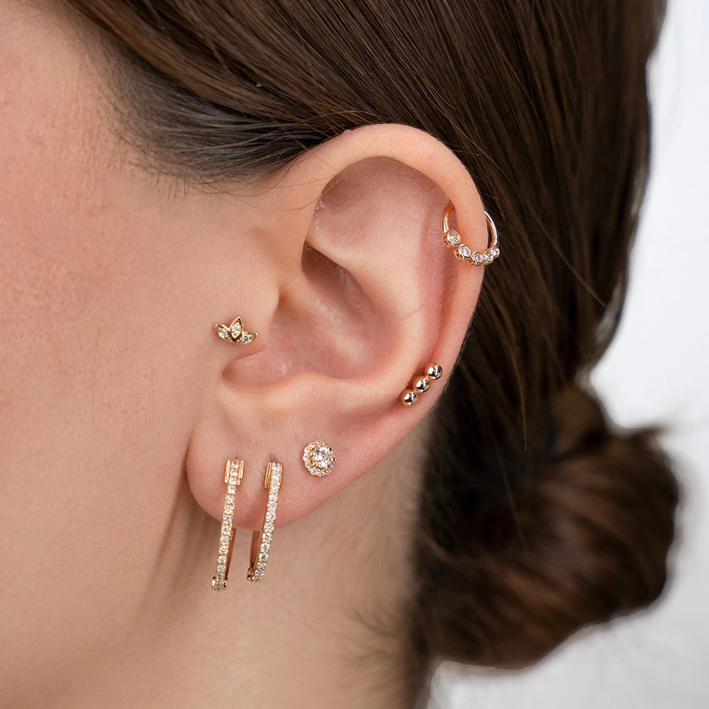 Mini Lotus Pırlanta Taşlı Rose Altın Piercing